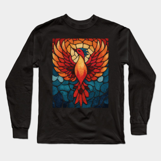 Rising Phoenix | Mythological Stained Glass Art Long Sleeve T-Shirt by TuncGK
