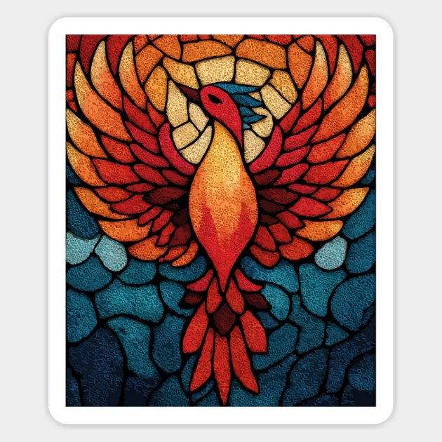Rising Phoenix | Mythological Stained Glass Art Magnet by TuncGK