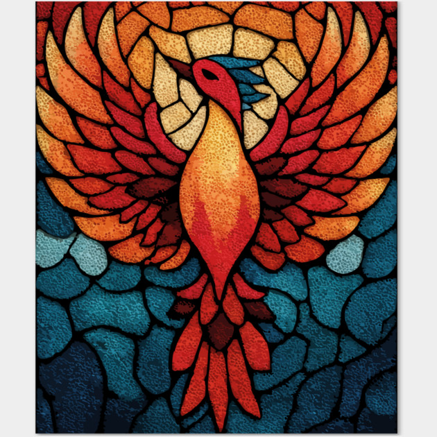 Rising Phoenix | Mythological Stained Glass Art Wall Art by TuncGK
