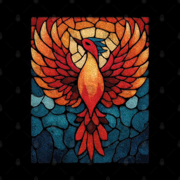 Rising Phoenix | Mythological Stained Glass Art by TuncGK