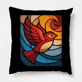 Whimsical Songbird | Modern Folk Art Stained Glass Pillow