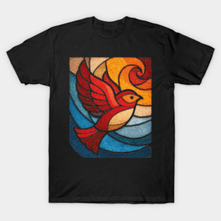 Whimsical Songbird | Modern Folk Art Stained Glass T-Shirt