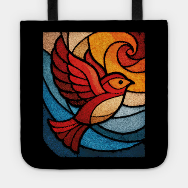 Whimsical Songbird | Modern Folk Art Stained Glass Tote by TuncGK