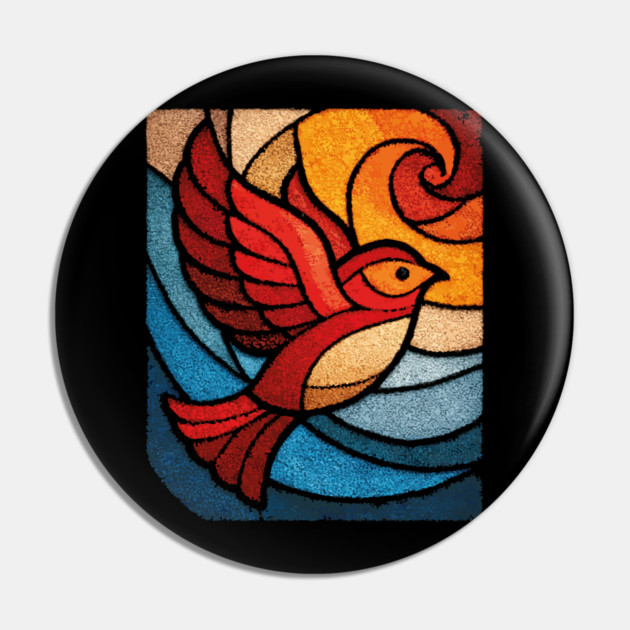 Whimsical Songbird | Modern Folk Art Stained Glass Pin by TuncGK