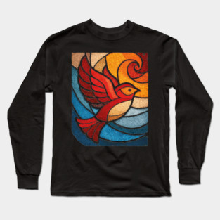 Whimsical Songbird | Modern Folk Art Stained Glass Long Sleeve T-Shirt