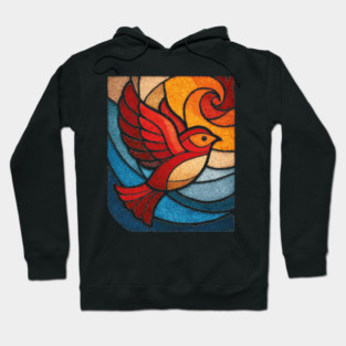 Whimsical Songbird | Modern Folk Art Stained Glass Hoodie