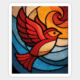 Whimsical Songbird | Modern Folk Art Stained Glass Sticker