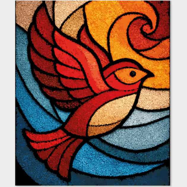 Whimsical Songbird | Modern Folk Art Stained Glass Wall Art by TuncGK