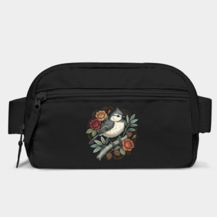 Tufted Titmouse Bird Resting Among Vibrant Roses Bag