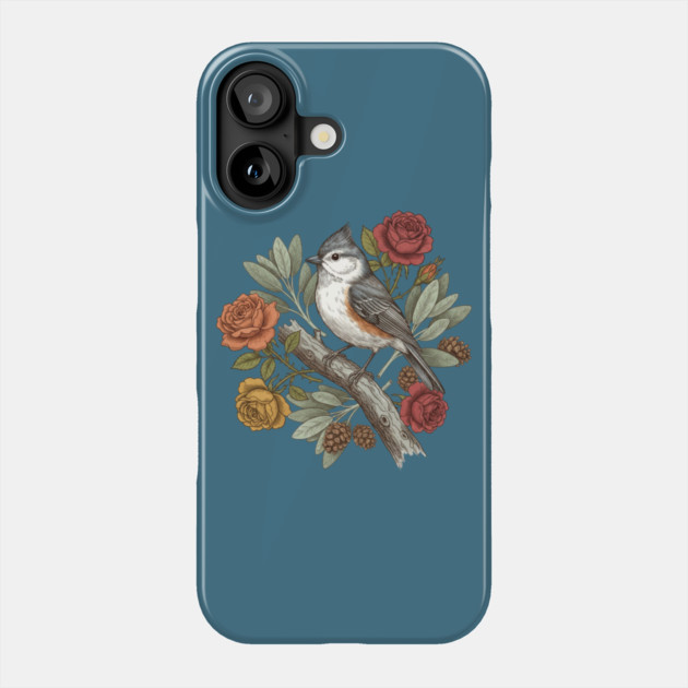 Elegant Tufted Titmouse With Roses Art Phone Case by BirdsnStuff