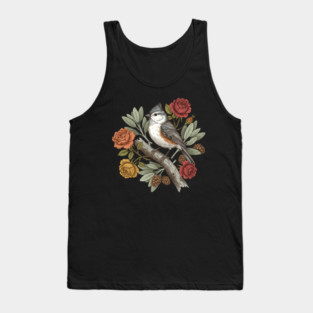 Elegant Tufted Titmouse With Roses Art Tank Top