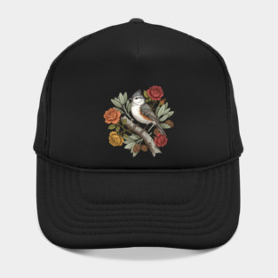 Elegant Tufted Titmouse With Roses Art Hat