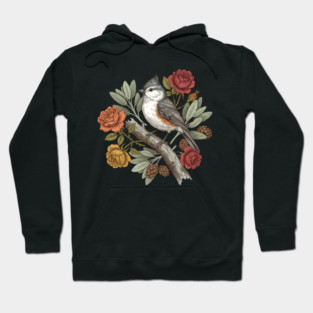 Elegant Tufted Titmouse With Roses Art Hoodie