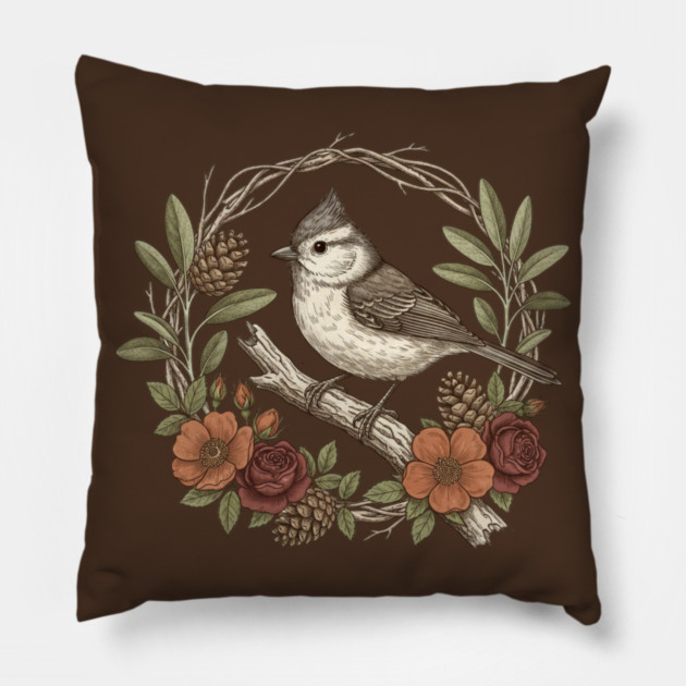 Tufted Titmouse Nature Inspired Wildlife Art Pillow by BirdsnStuff