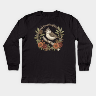 Tufted Titmouse Nature Inspired Wildlife Art Kids Long Sleeve T-Shirt