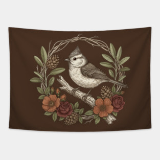 Tufted Titmouse Nature Inspired Wildlife Art Tapestry