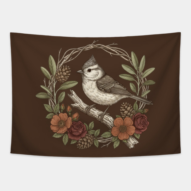 Tufted Titmouse Nature Inspired Wildlife Art Tapestry by BirdsnStuff