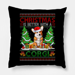 Christmas Is Better With A Corgi Ugly Christmas Sweater Pillow