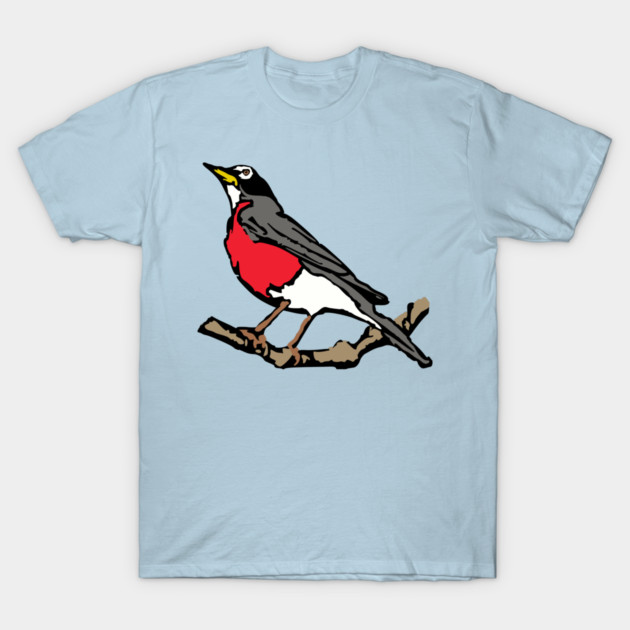American Robin on Branch – Aqua Minimal Bird Art T-Shirt by DonWillisJrArt