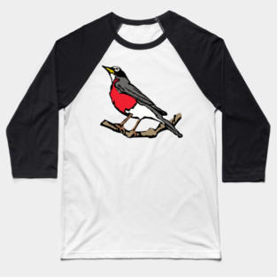American Robin on Branch – Aqua Minimal Bird Art Baseball T-Shirt