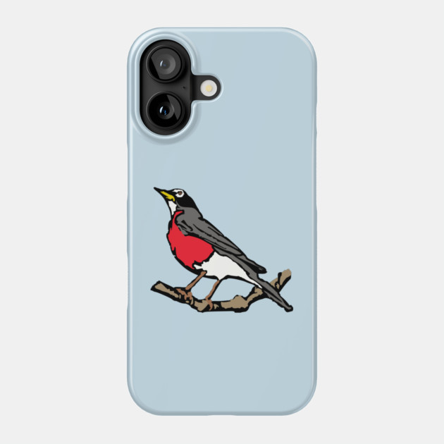 American Robin on Branch – Aqua Minimal Bird Art Phone Case by DonWillisJrArt