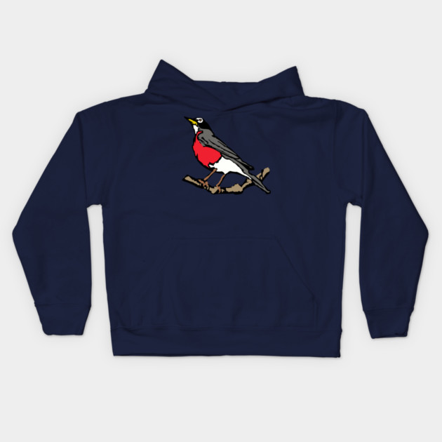 American Robin on Branch – Aqua Minimal Bird Art Kids Hoodie by DonWillisJrArt