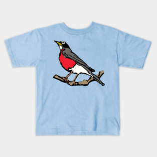 American Robin on Branch – Aqua Minimal Bird Art Kids T-Shirt