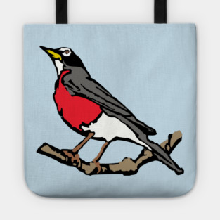 American Robin on Branch – Aqua Minimal Bird Art Tote