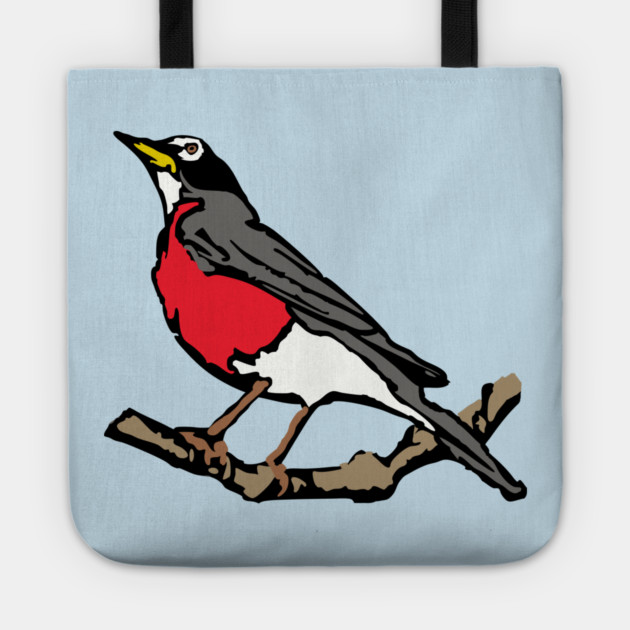 American Robin on Branch – Aqua Minimal Bird Art Tote by DonWillisJrArt