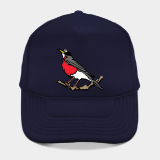 American Robin on Branch – Aqua Minimal Bird Art Hat