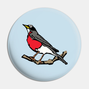 American Robin on Branch – Aqua Minimal Bird Art Pin