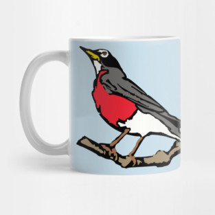 American Robin on Branch – Aqua Minimal Bird Art Mug