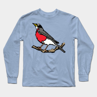 American Robin on Branch – Aqua Minimal Bird Art Long Sleeve T-Shirt