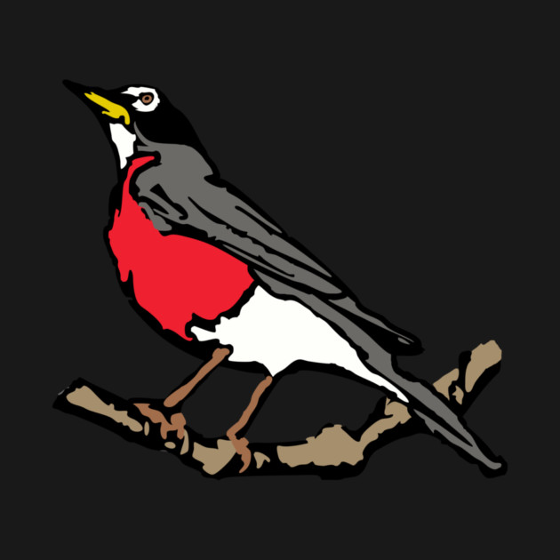 American Robin on Branch – Aqua Minimal Bird Art by DonWillisJrArt