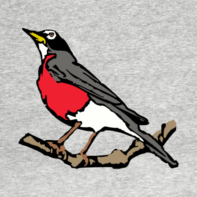 American Robin on Branch – Aqua Minimal Bird Art by DonWillisJrArt