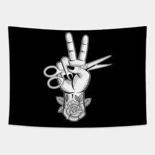 Friseur Hairdresser Scissors Comb Tattoo Tapestry