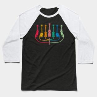 Colorful Hanukkah Cat Menorah Illustration with Rainbow Candle Artwork Baseball T-Shirt