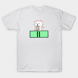 Happy Cat Bubble Tea Break Sticker T-Shirt