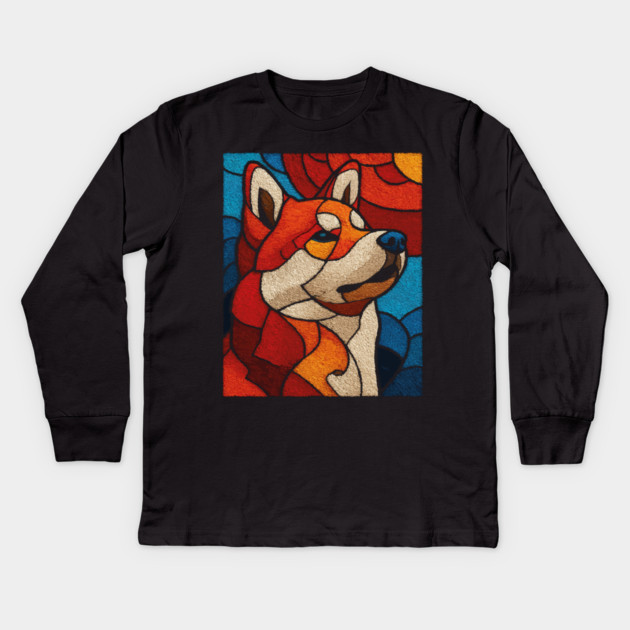 The Guardian | A Stained Glass Canine Portrait Kids Long Sleeve T-Shirt by TuncGK