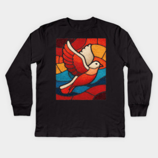 The Dove | A Stained Glass Symbol of Peace Kids Long Sleeve T-Shirt