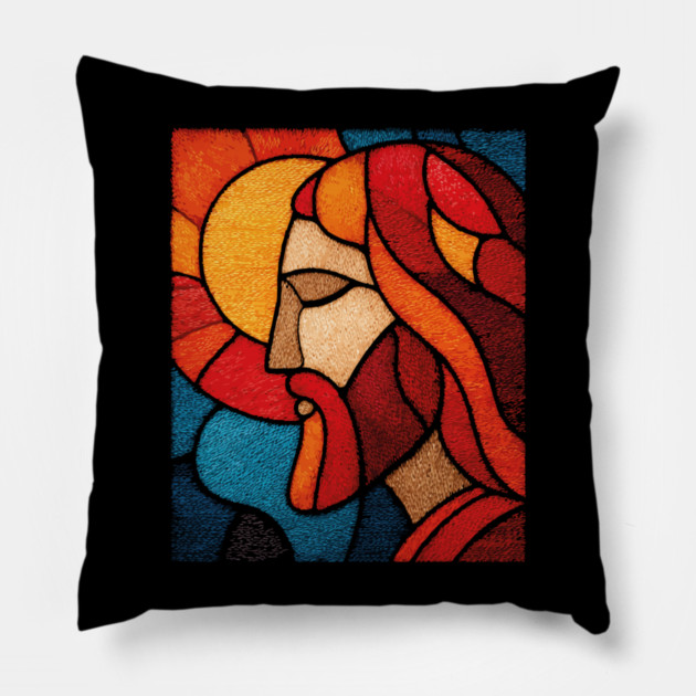 The Savior Jesus Christ | A Sacred Stained Glass Tapestry Pillow by TuncGK