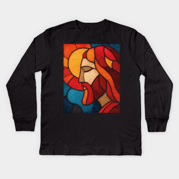 The Savior Jesus Christ | A Sacred Stained Glass Tapestry Kids Long Sleeve T-Shirt by TuncGK