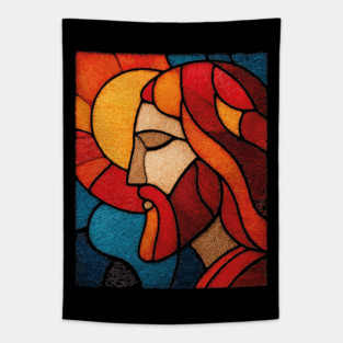 The Savior Jesus Christ | A Sacred Stained Glass Tapestry Tapestry
