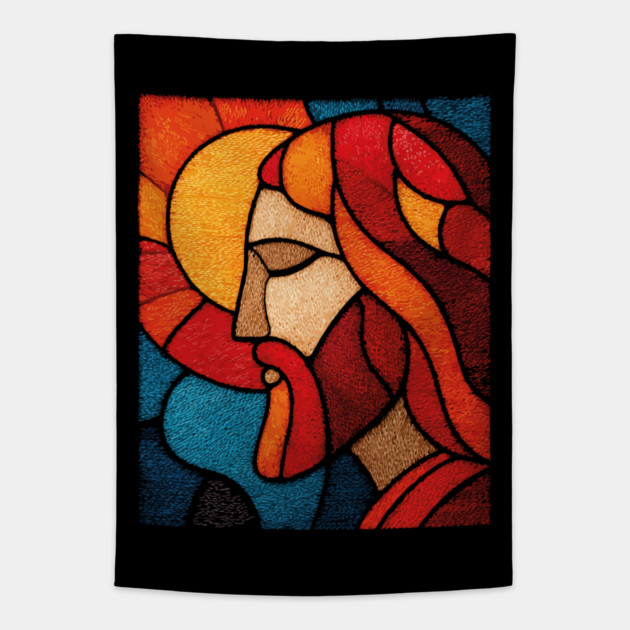 The Savior Jesus Christ | A Sacred Stained Glass Tapestry Tapestry by TuncGK