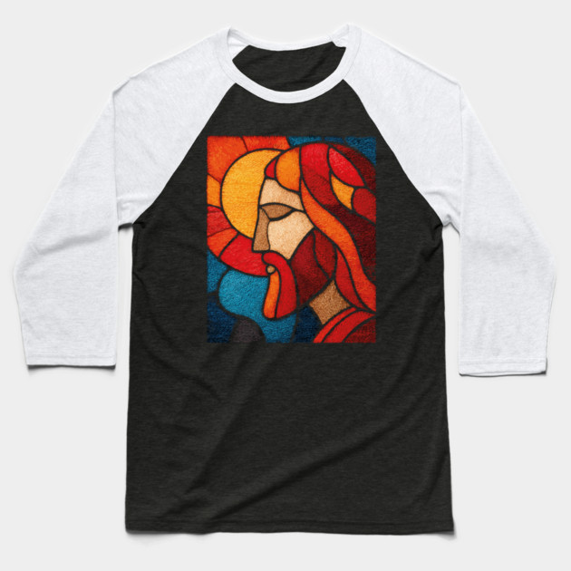 The Savior Jesus Christ | A Sacred Stained Glass Tapestry Baseball T-Shirt by TuncGK