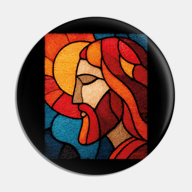 The Savior Jesus Christ | A Sacred Stained Glass Tapestry Pin by TuncGK