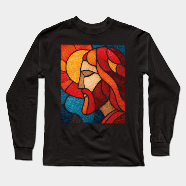 The Savior Jesus Christ | A Sacred Stained Glass Tapestry Long Sleeve T-Shirt by TuncGK
