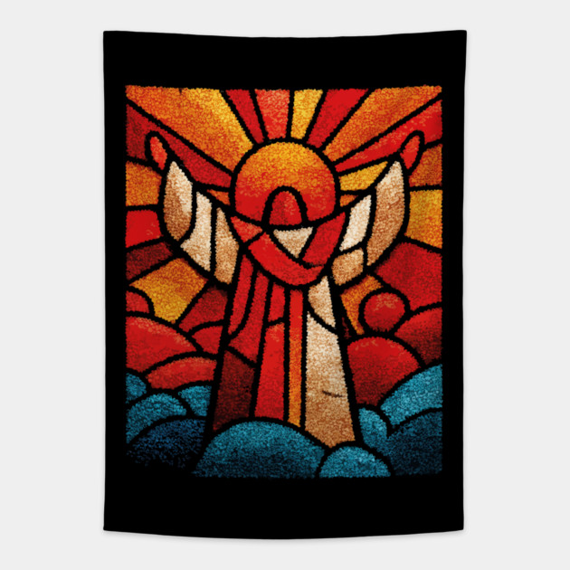 The Seraph | A Celestial Stained Glass Icon Tapestry by TuncGK
