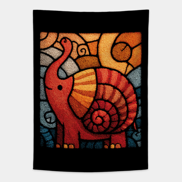The Elephnail | A Whimsical Folk Art Creature Tapestry by TuncGK