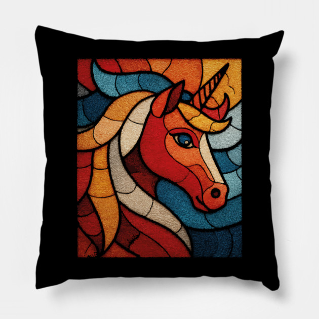The Mythic Steed | A Stained Glass Unicorn Pillow by TuncGK